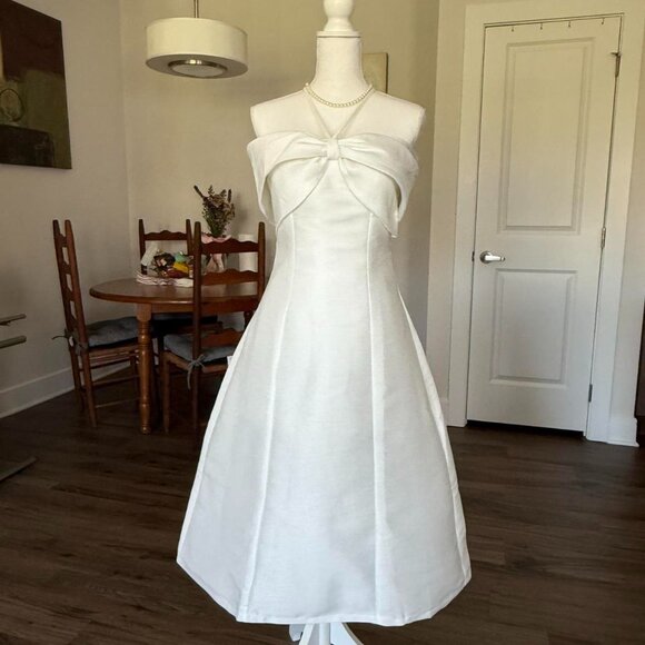 White Bow Off-Shoulder/ Boatneck / Halter Dress (NWT) - Picture 1 of 7